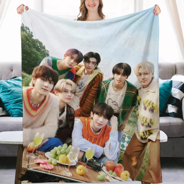 Enhypen Group Fanmade Flanne Blanket - Kpop Concert Fan Blanket
