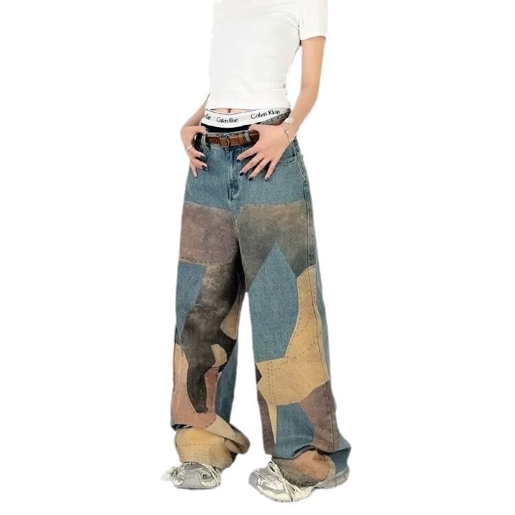 Ateez San inspired Patchwork Print Jeans