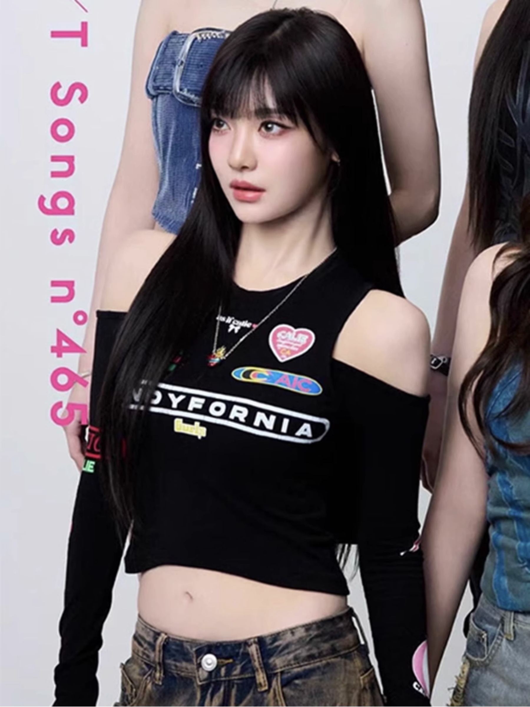 Strapless slim fit long sleeve T-shirt-Aespa Ningning