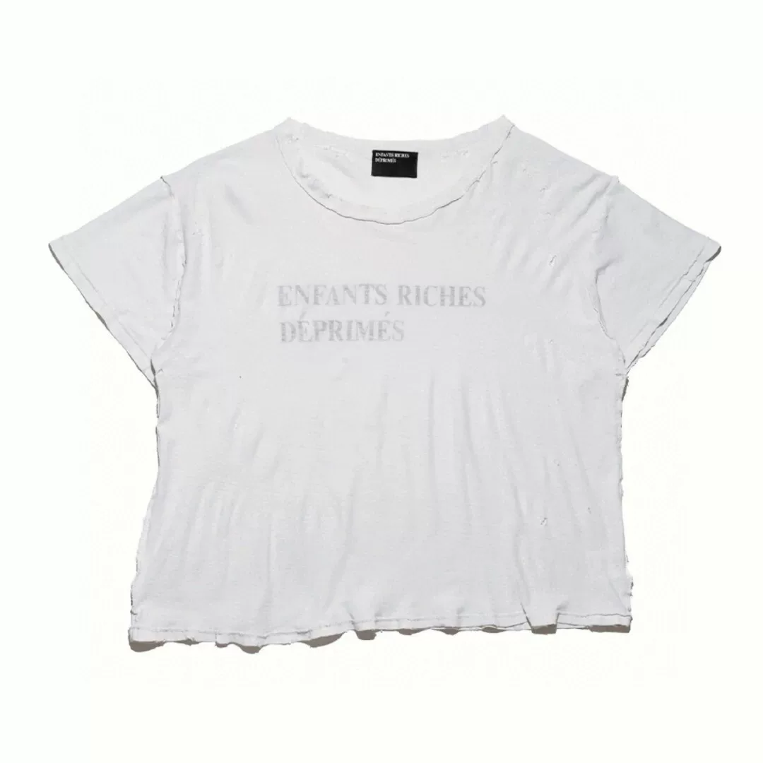 BTS RM Inspired ERD White Logo Print Distressed T-Shirt