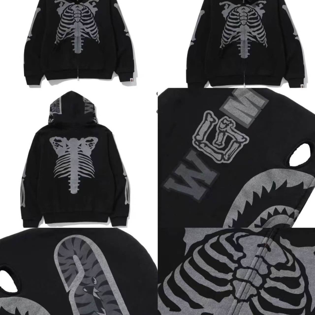 Lngshot ryul inspired shark heavy bape skeleton full zip hoodie