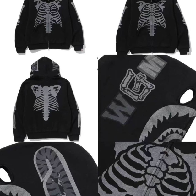 Lngshot ryul inspired shark heavy bape skeleton full zip hoodie