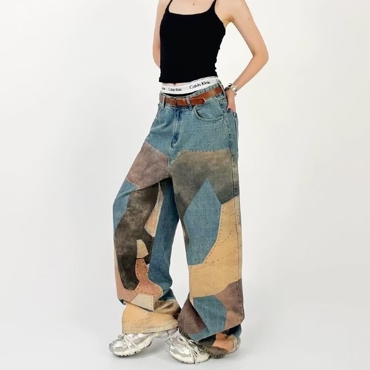 Ateez San inspired Patchwork Print Jeans
