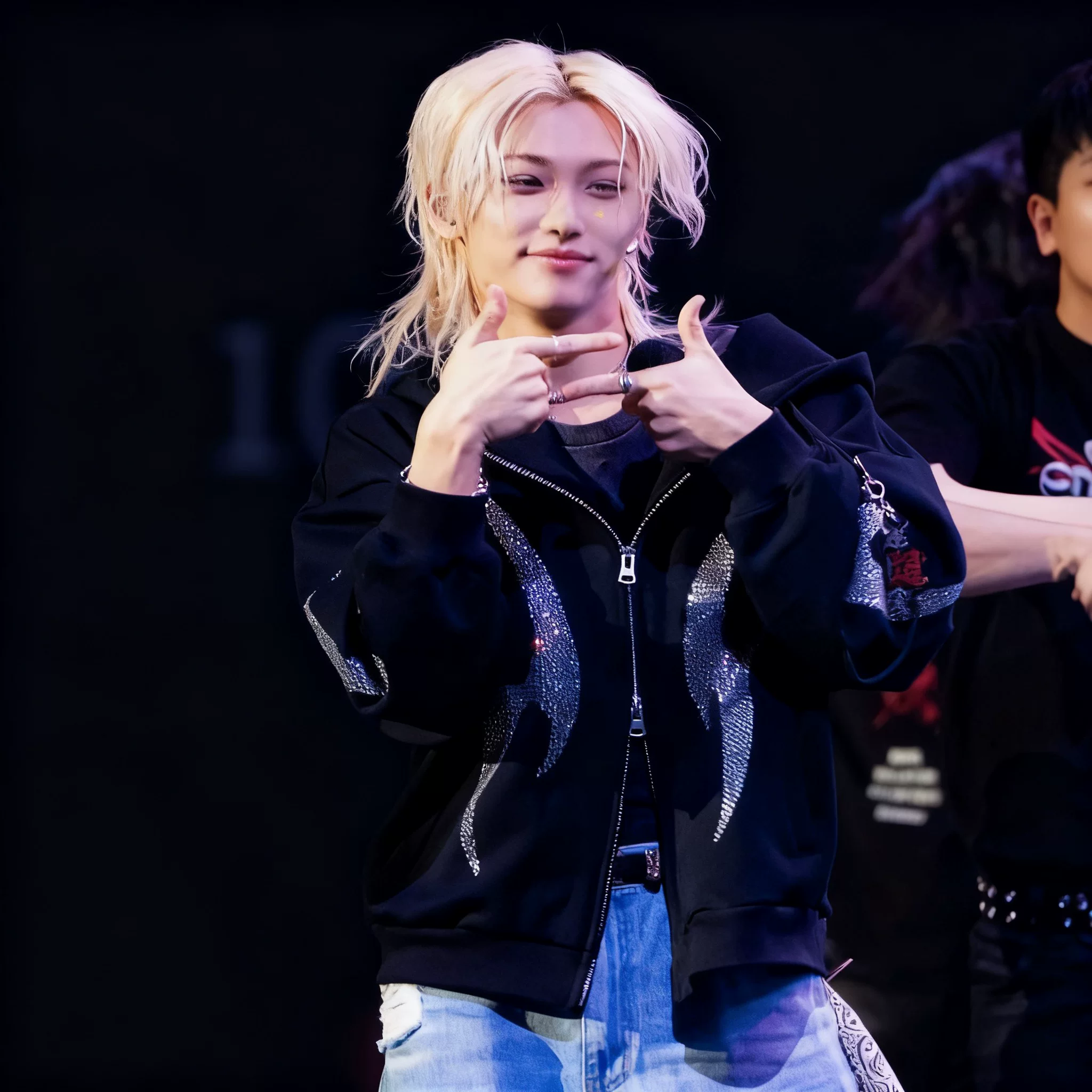 Stray Kids Felix Inspired Rhinestone Flame Zip-Up Hoodie-Straykids