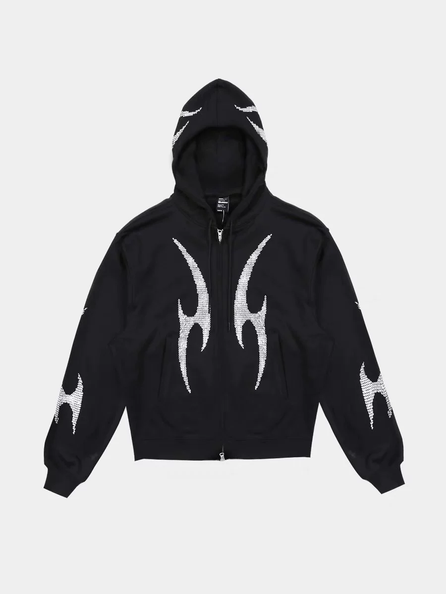 Stray Kids Felix Inspired Rhinestone Flame Zip-Up Hoodie-Straykids
