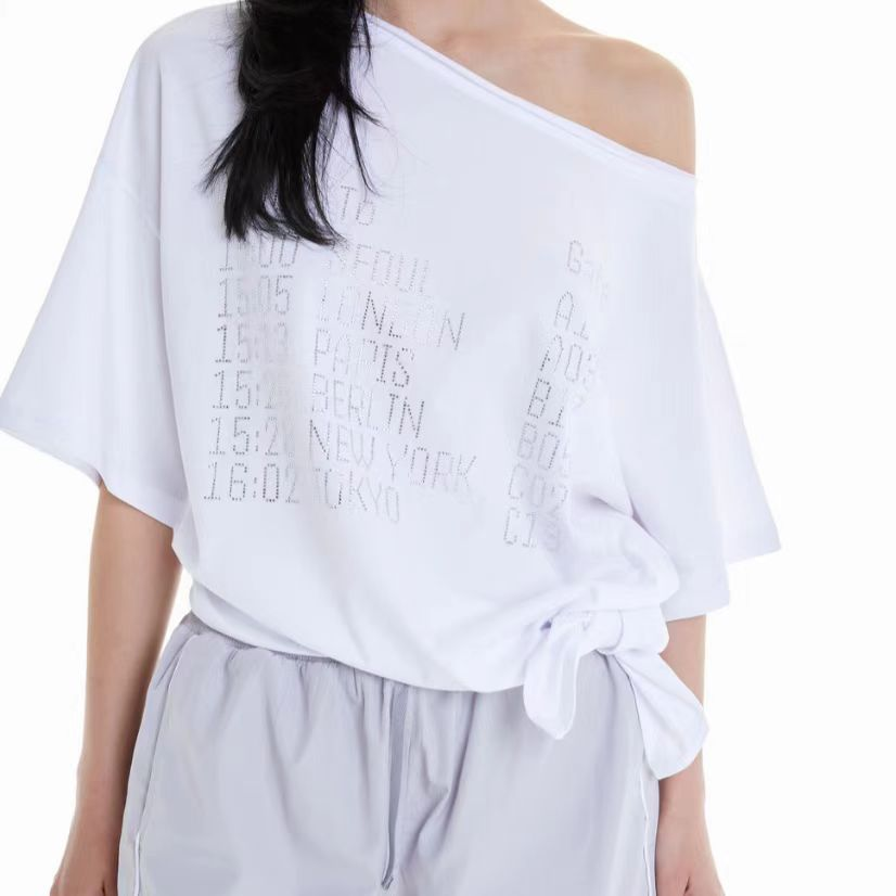 Aespa Winter Inspired Sparkle Letter Off-Shoulder Tee