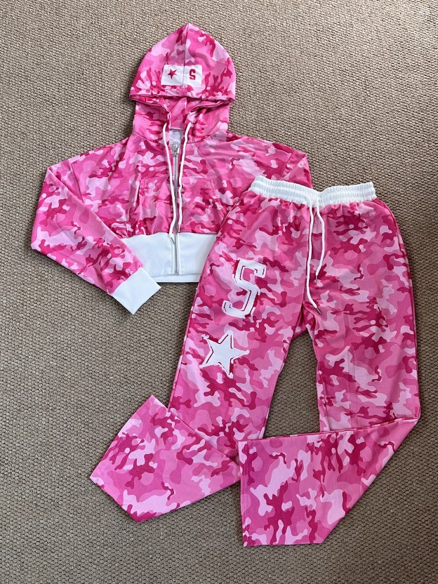 TWICE -Pink Camo Rhinestone inspired Hoodie Set