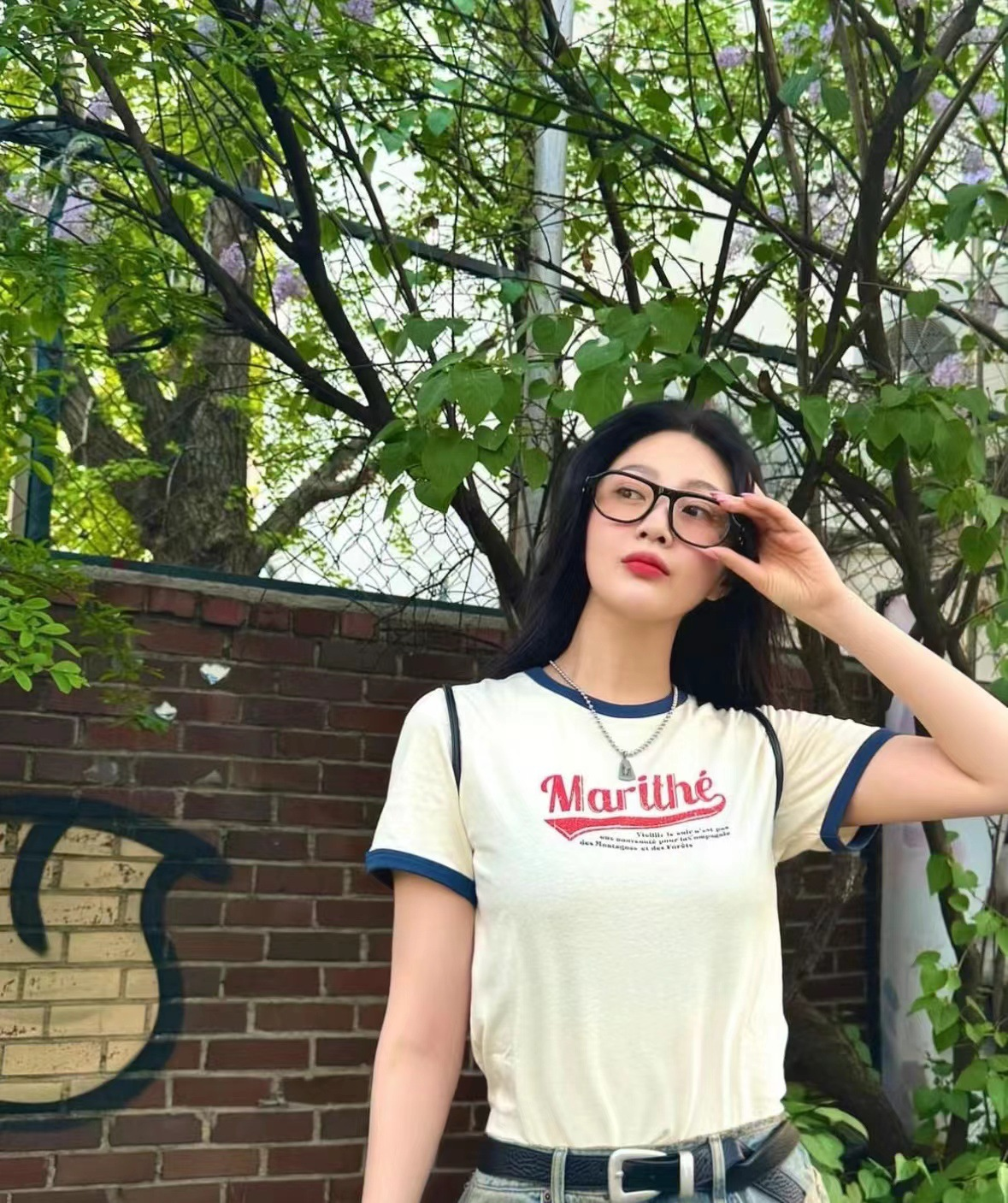 Red Velvet JOY Inspired Vintage Letter Print Short Sleeve Tee