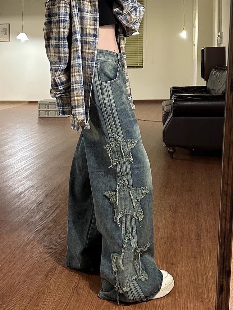 Star patches denim jeans pant-Twice Dahyun