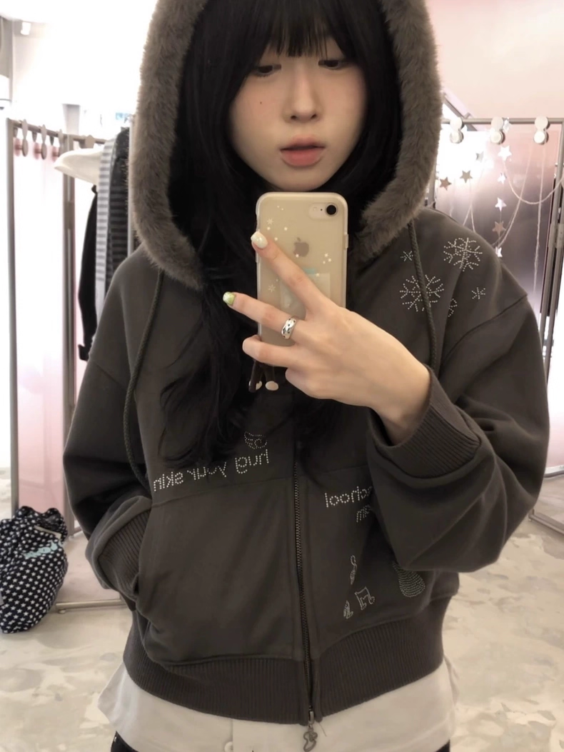 NMIXX Haewon Inspired Rhinestone hotfix fur hoodie