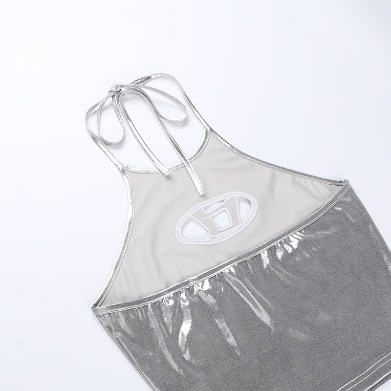 Blackpink Jisoo Inspired Metallic Halter Crop Top