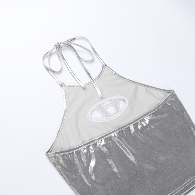 Blackpink Jisoo Inspired Metallic Halter Crop Top