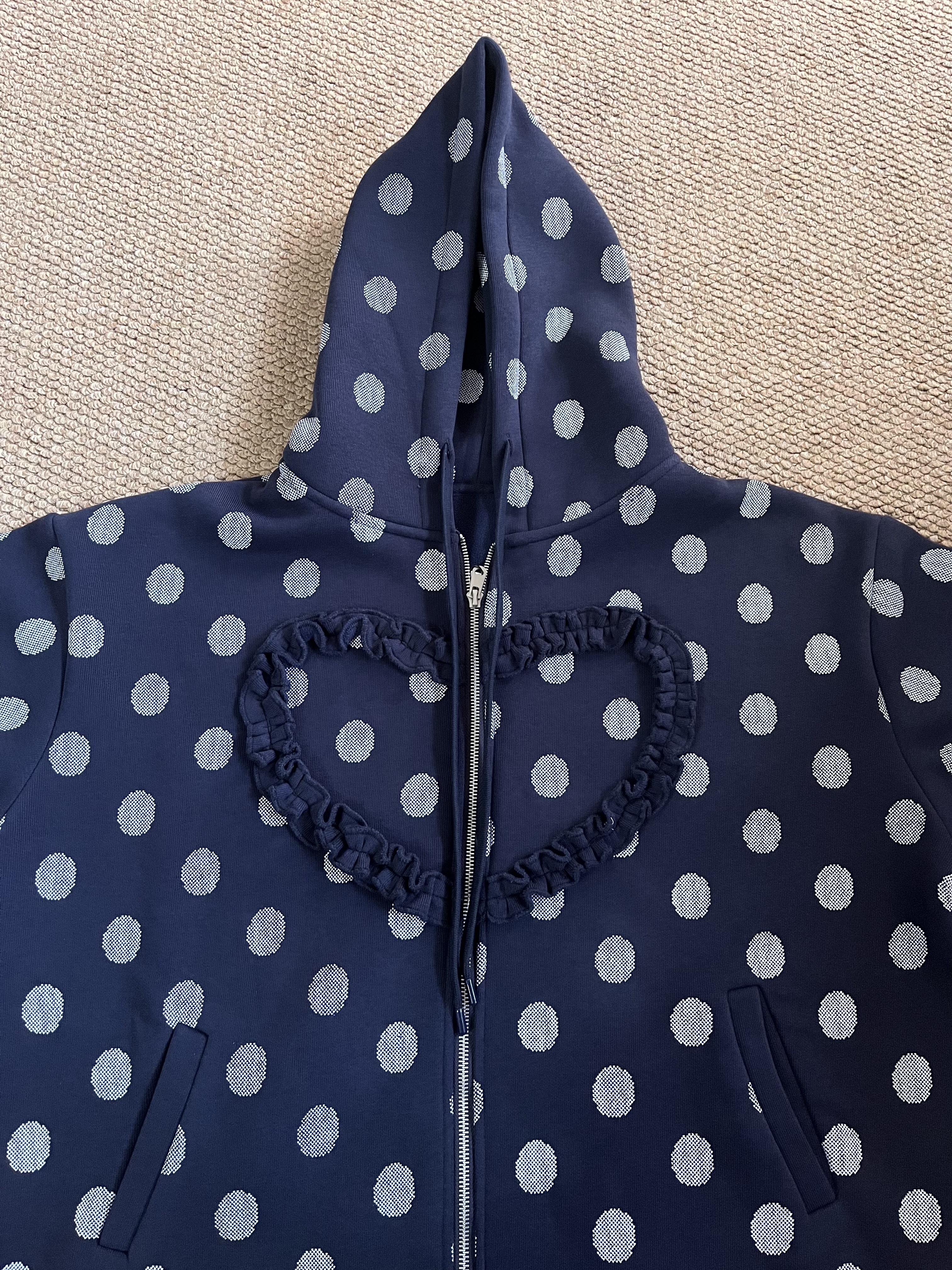 IVE REI Heart Shaped Ruffled Polka dot Zip up Hoodie