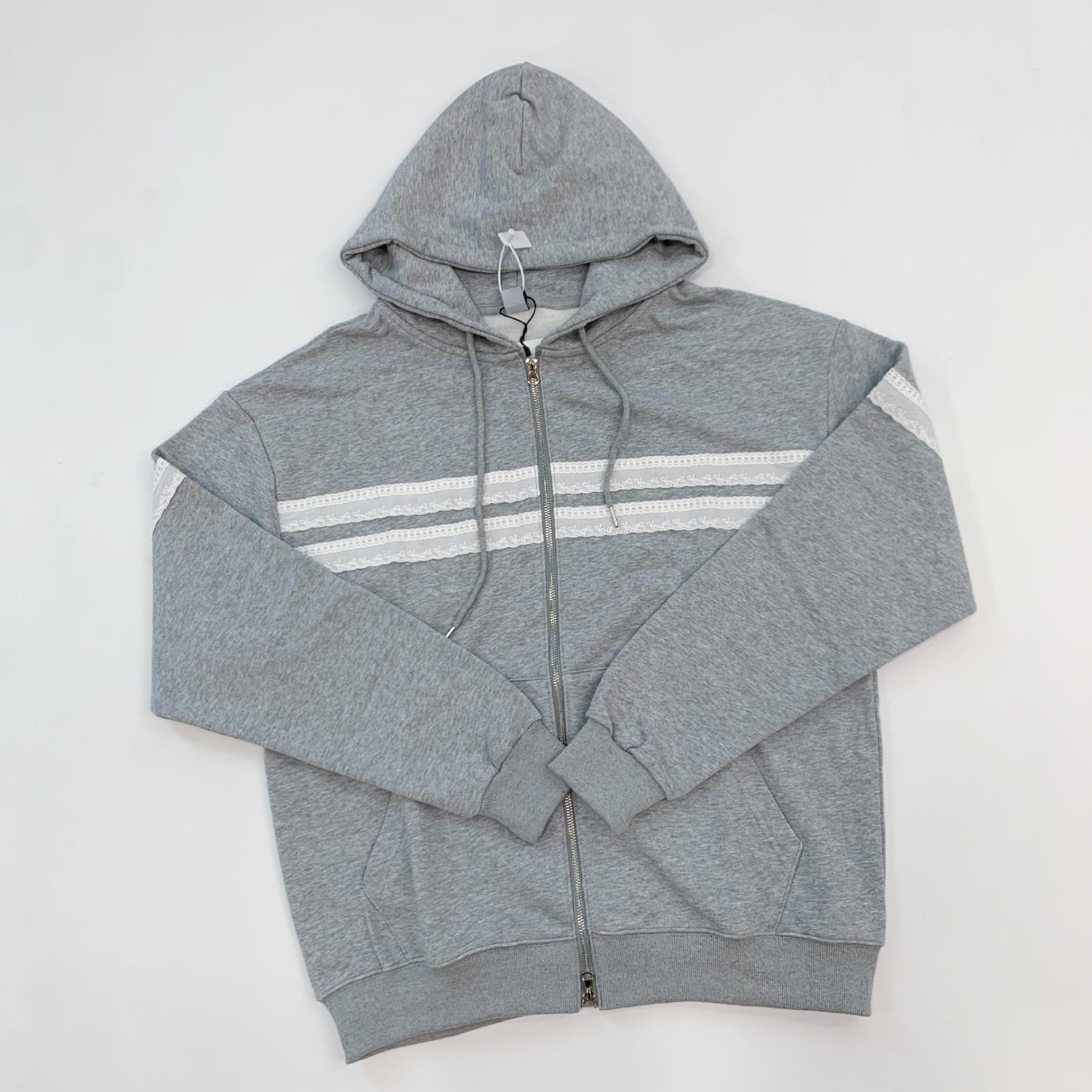 IVE Rei&I-DLE Miyeon Inspired Lace Trim Hooded Zip-Up Sweatshirt