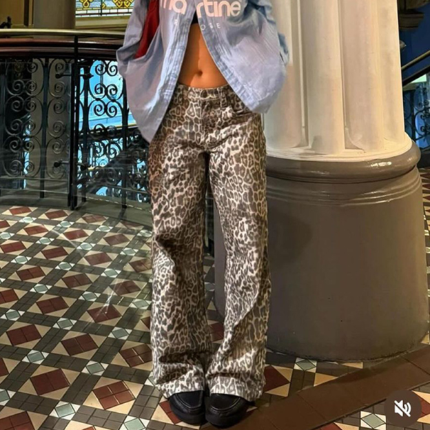 Leopard print low-rise straight-leg pants-Aespa Ningning