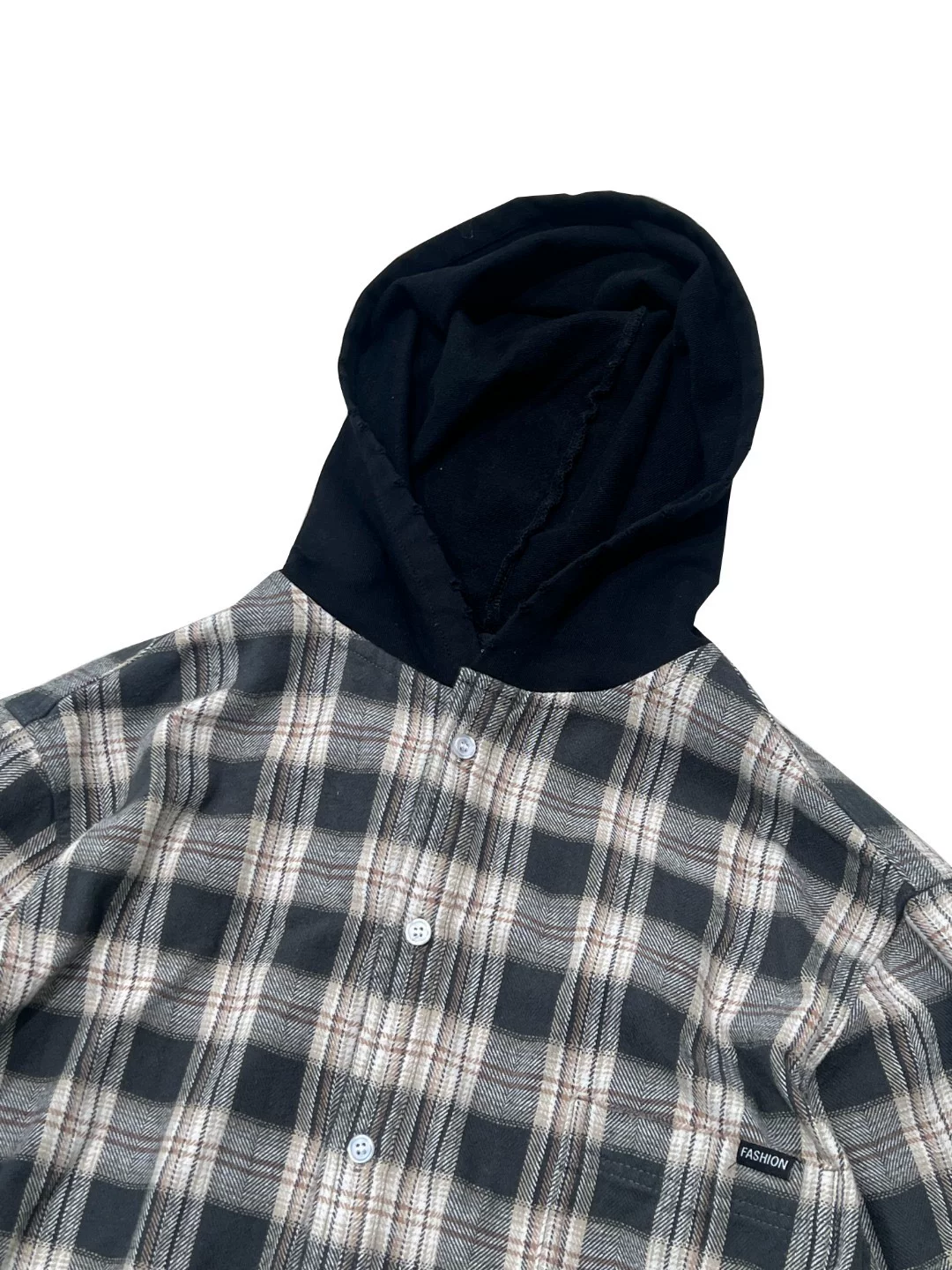 Cotris Martin Inspired Oversized Hooded Plaid Button-Down Shirt