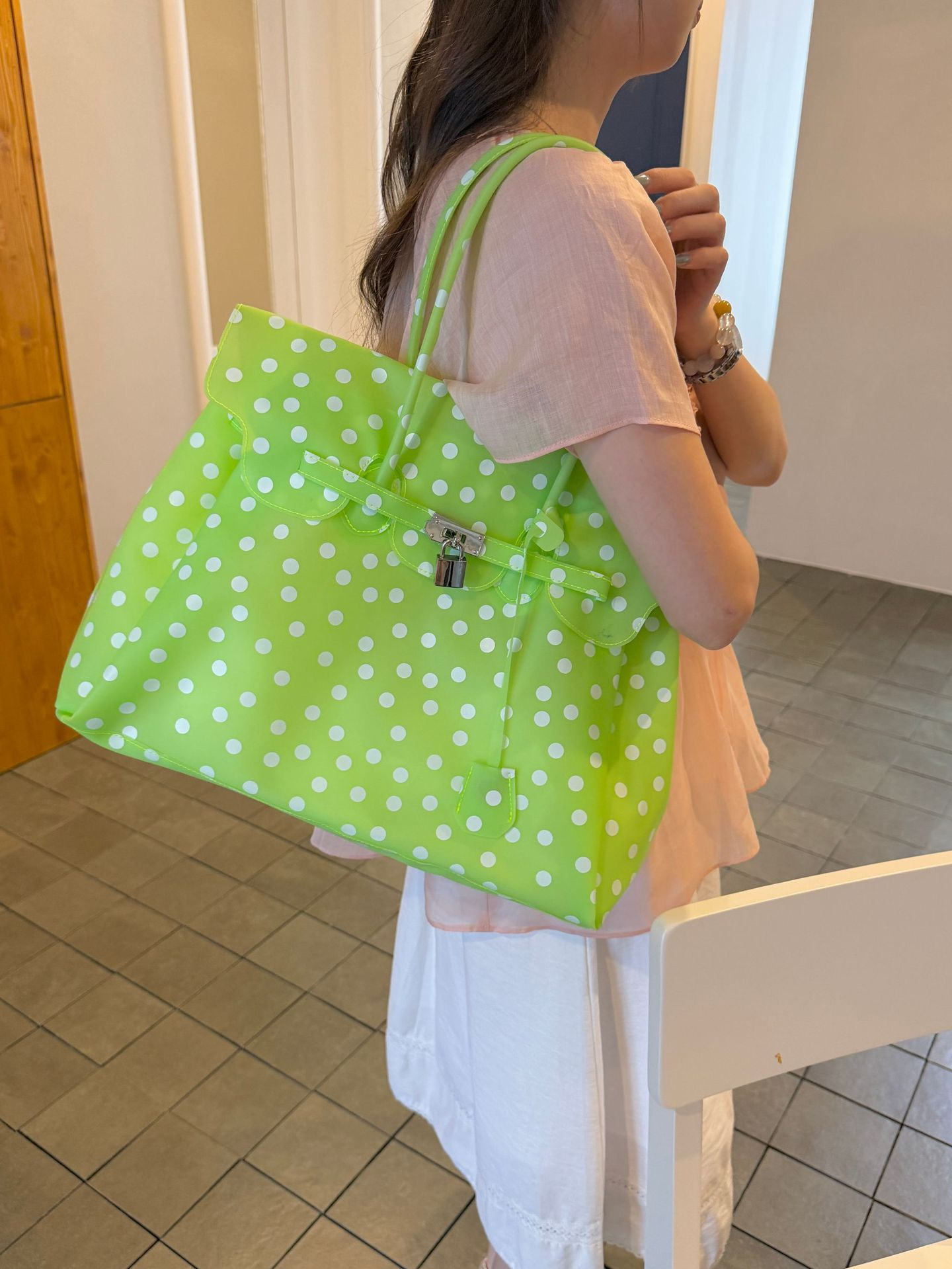 Green Polka Dot TPU Jelly Tote Bag jellyfirkin bag-jelly bag