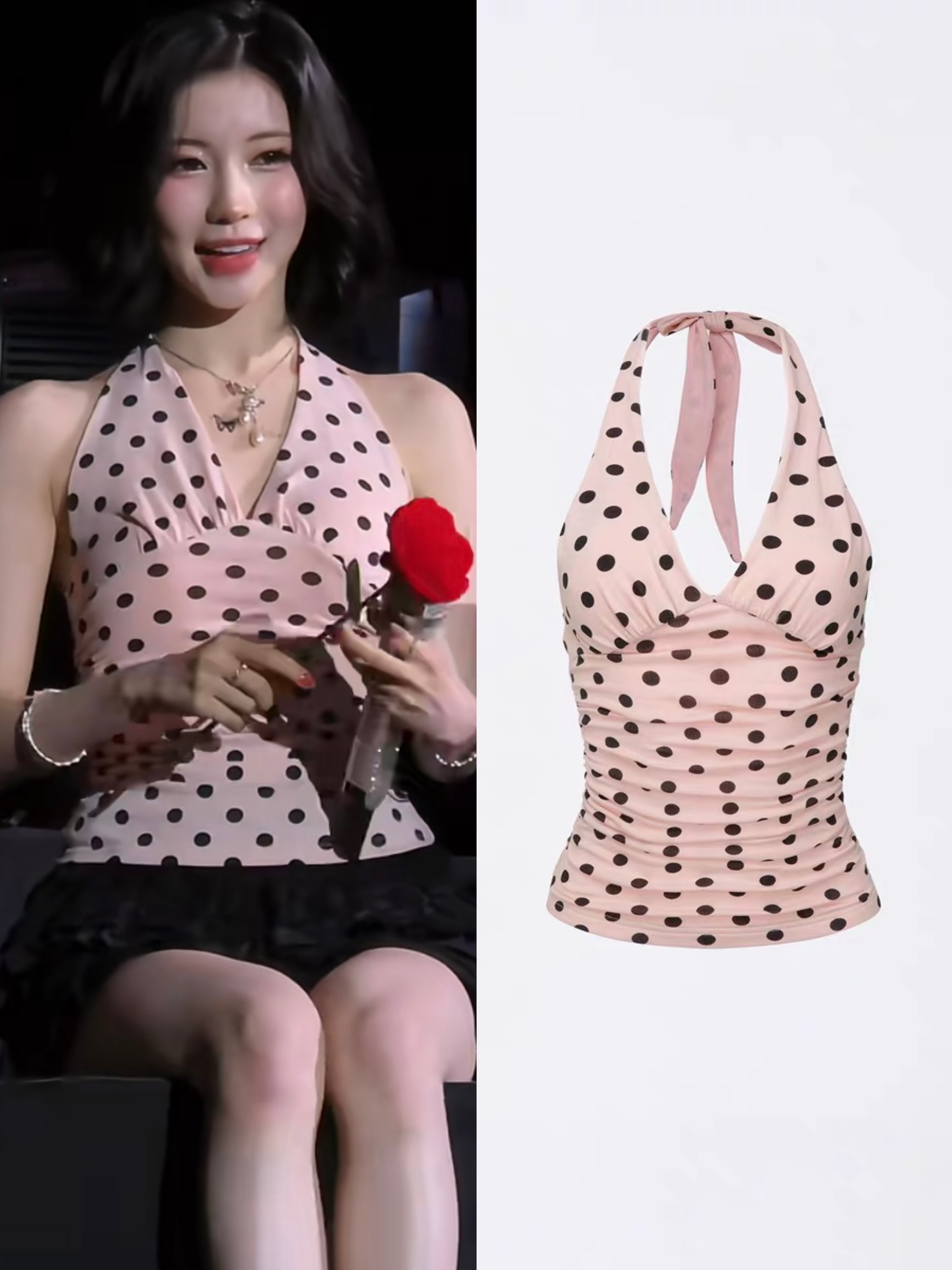 BabyMonster Asa Inspired Polka Dot Halter Top