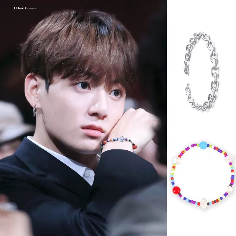 BTS Jungkook Inspired Colorful Transparent Bead Titanium Steel Bracelet Set