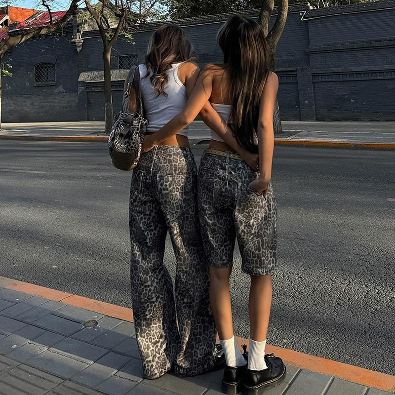 Leopard print low-rise straight-leg pants-Aespa Ningning