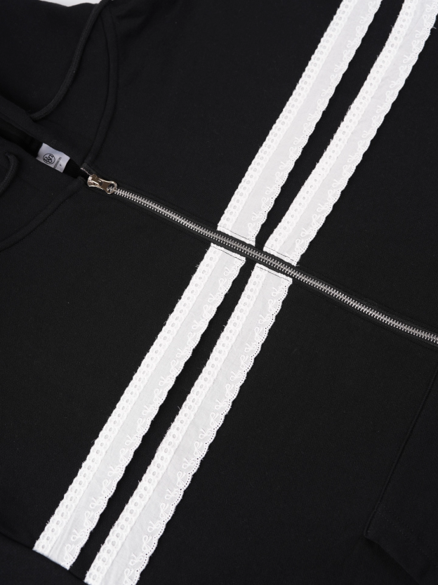 IVE Rei&I-DLE Miyeon Inspired Lace Trim Hooded Zip-Up Sweatshirt