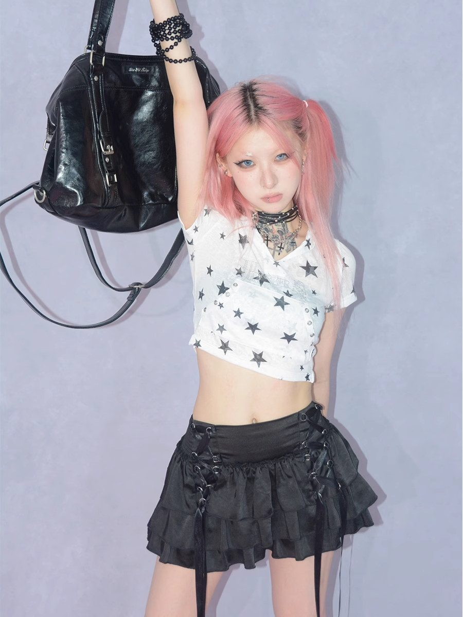 Y2K Bunny Ears Hooded Short Sleeve Top-Yuqi Gidle