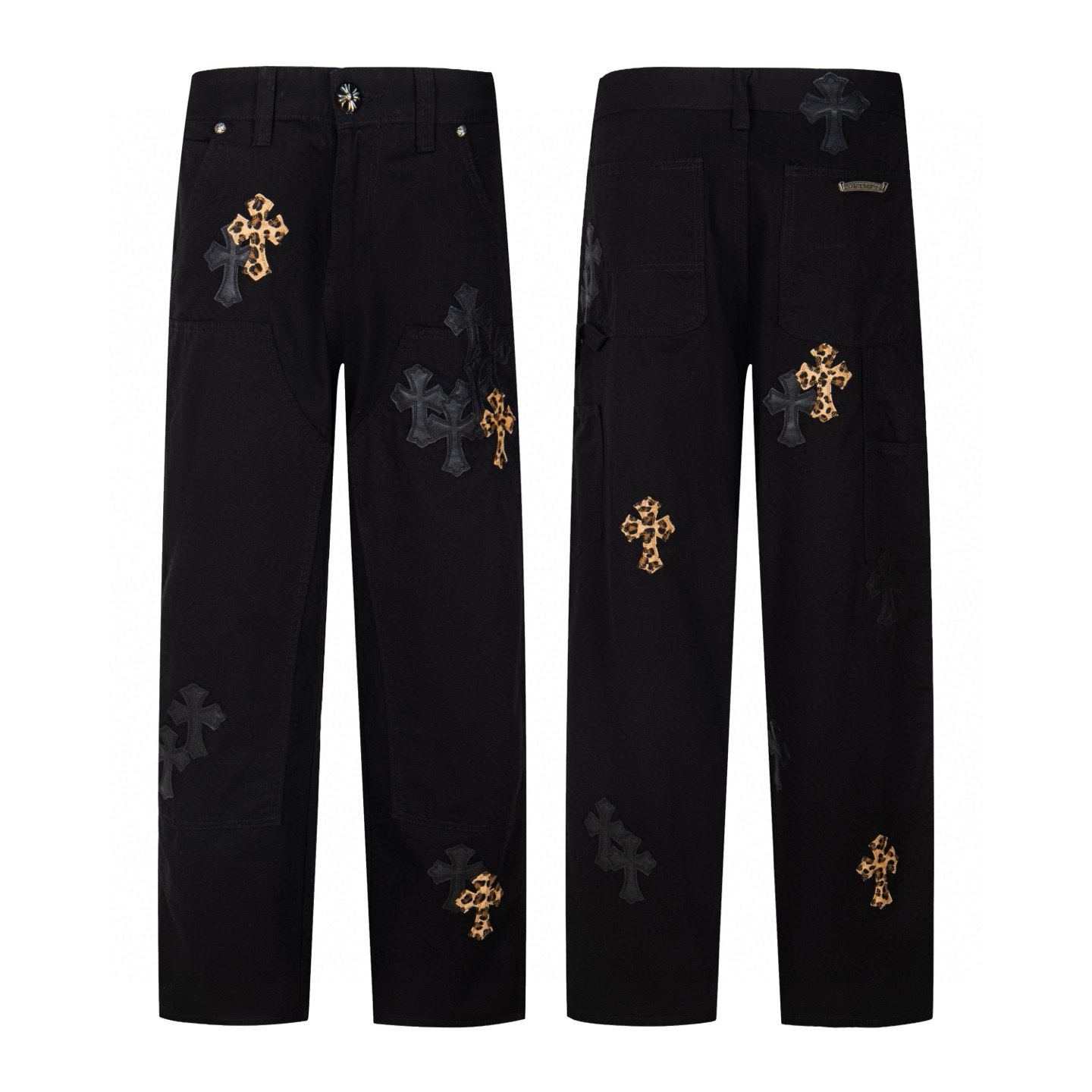Enhypen Niki Inspired Chrome Hearts Style Leopard Print Cross Patch Pants-NI-KI