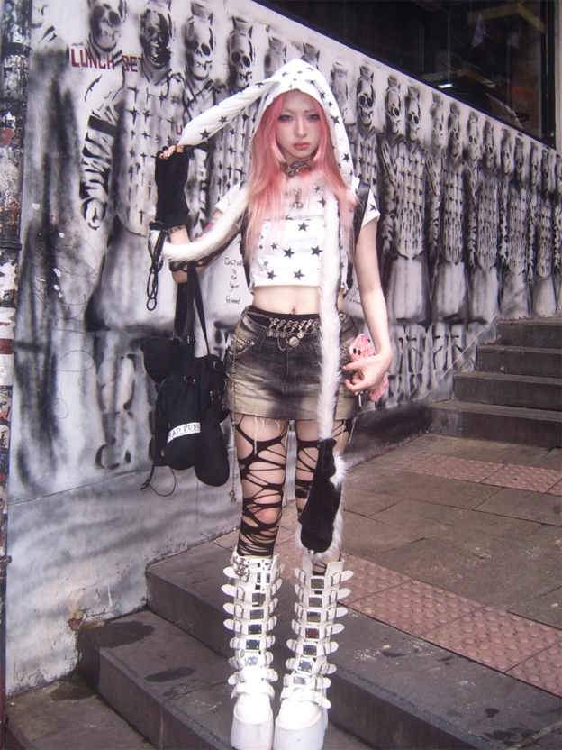 Y2K Bunny Ears Hooded Short Sleeve Top-Yuqi Gidle