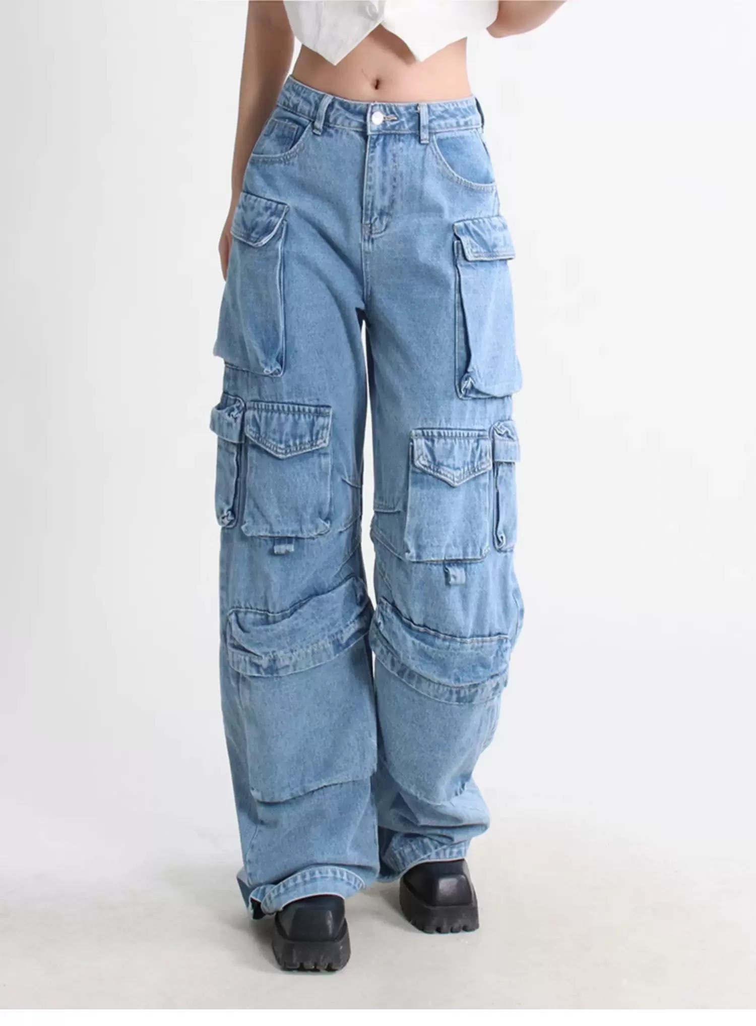 TXT Yeonjun Washed Multiple Pockets Denim pants