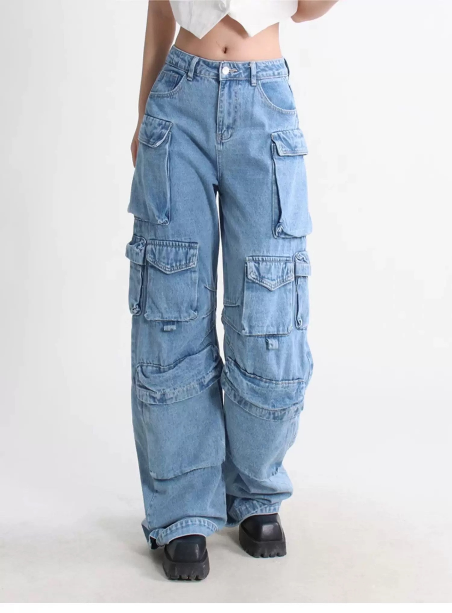 TXT Yeonjun Washed Multiple Pockets Denim pants