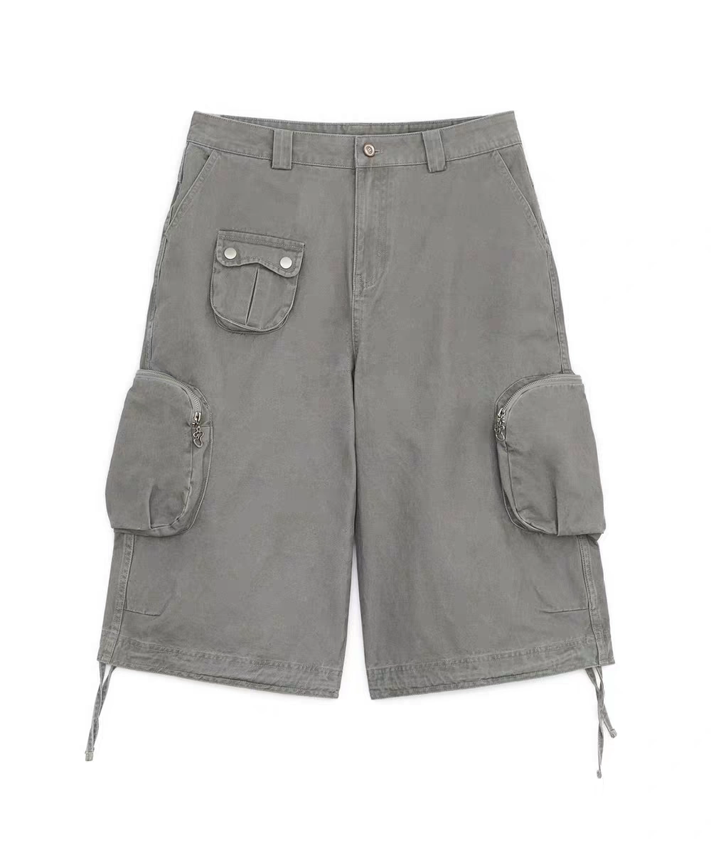 NCT WISH Sakuya Inspired Grey Washed Multi Pocket Cargo Bermuda Shorts