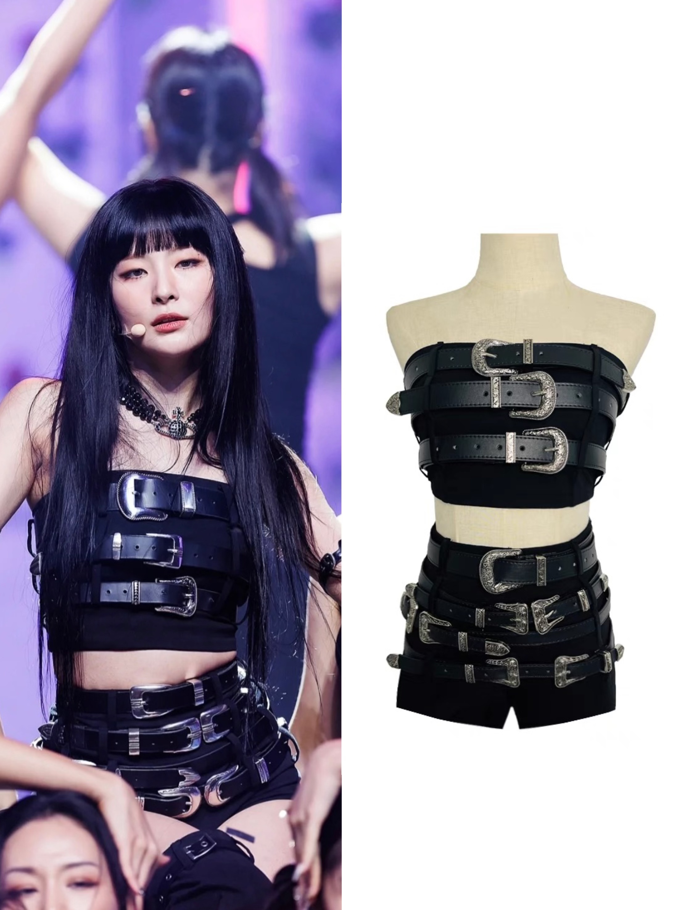 Red Velvet Seulgi Inspired Strapless Belt-adorned Top&Shorts Set