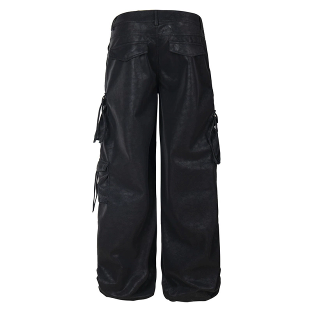 Multi-Pocket Straight-Leg PU Pants -Straykids concert outfitidea for STAY