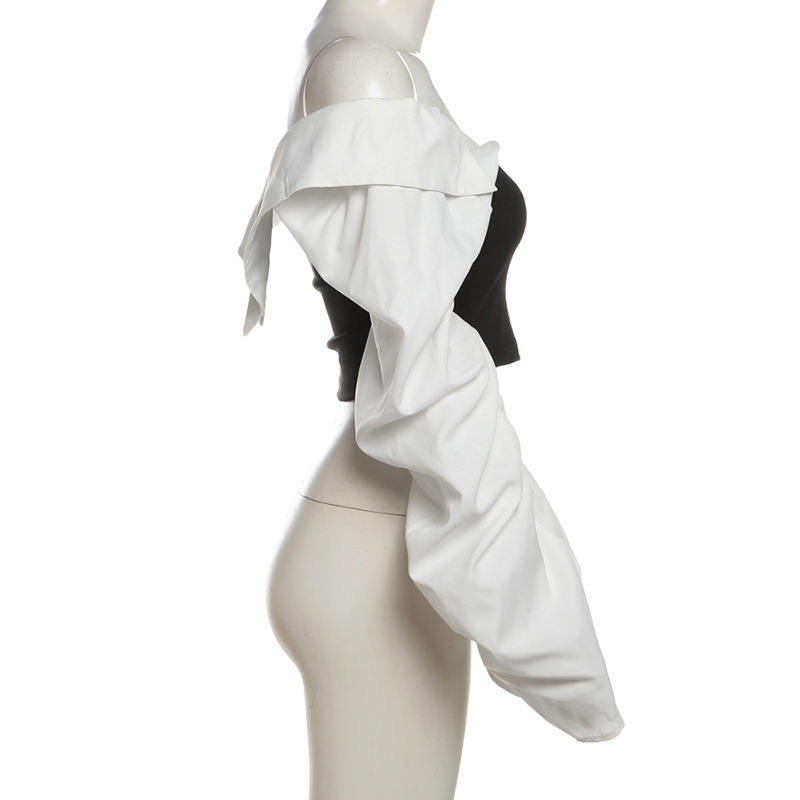 Black And White Off Shoulder Long Sleeve Top-Straykids concert outfitidea for STAY