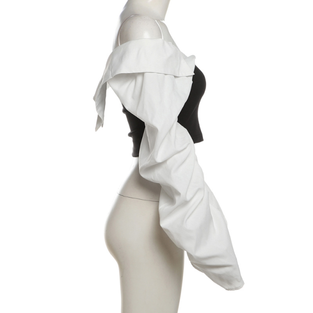 Black And White Off Shoulder Long Sleeve Top-Straykids concert outfitidea for STAY