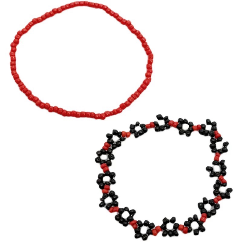 BTS V (Kim Taehyung) Black Chrysanthemum Red Bead Bracelet Set