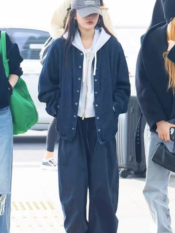 Deep blue vintage denim jacket-Aespa Ningning