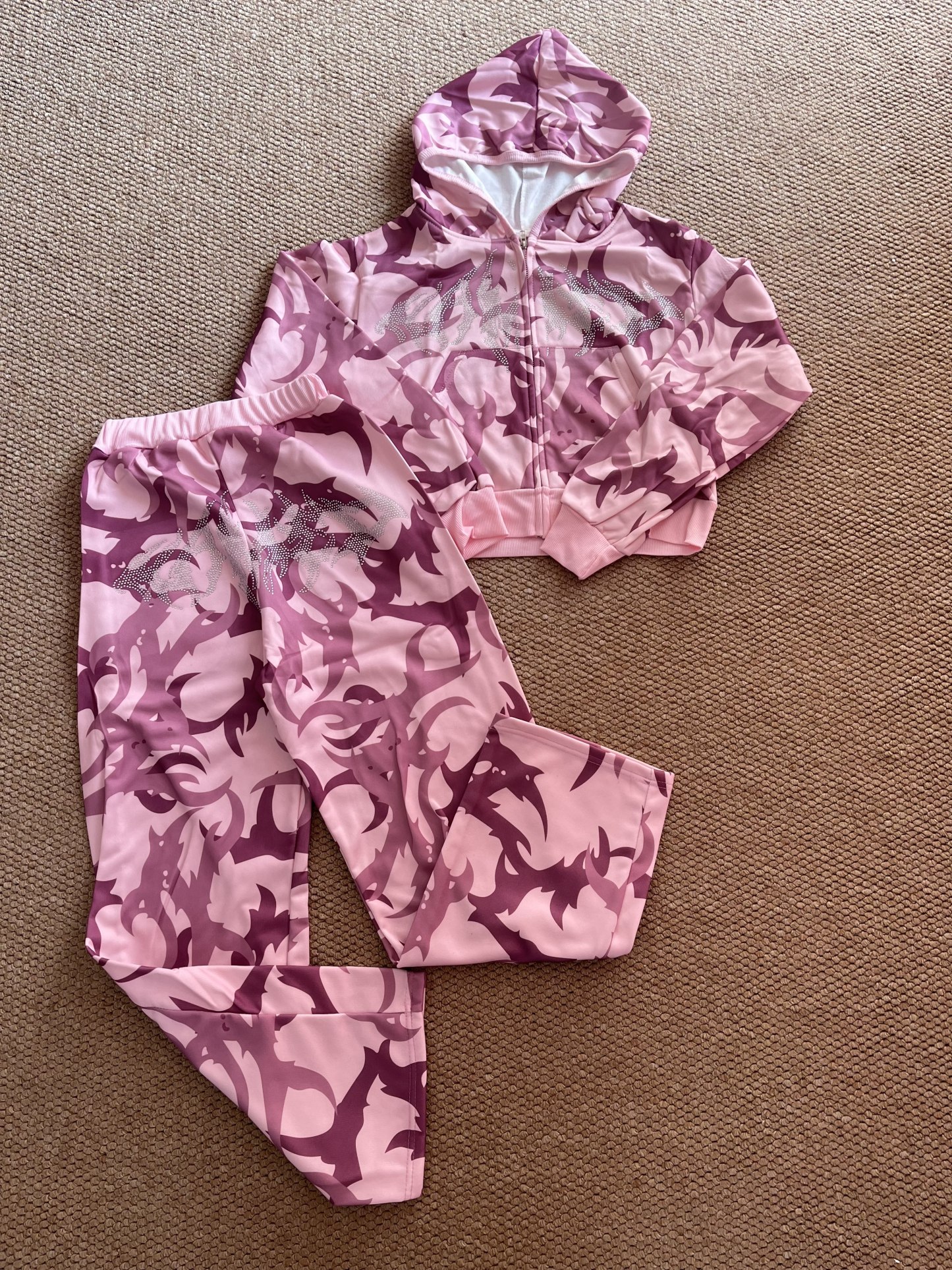 TWICE -Pink Camo Rhinestone inspired Hoodie Set