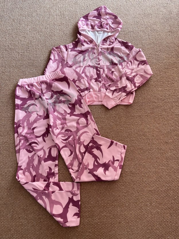 TWICE -Pink Camo Rhinestone inspired Hoodie Set