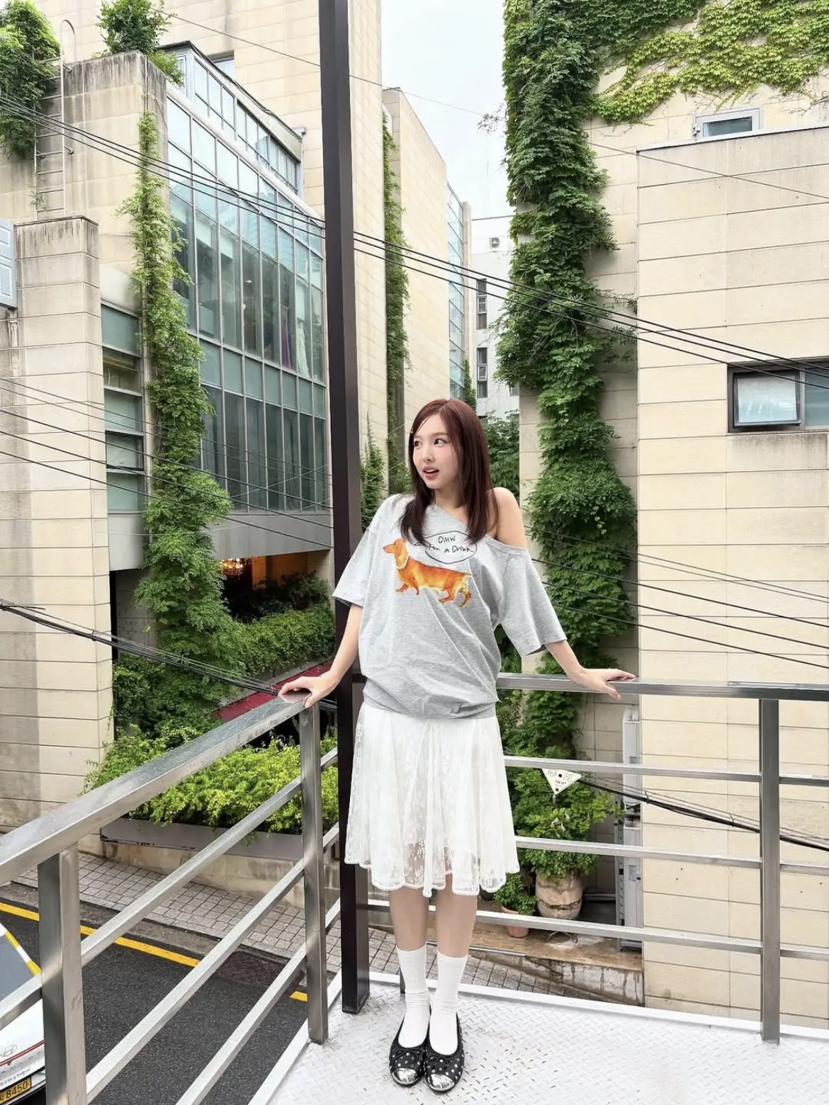 TWICE Nayeon Inspired Off Shoulder Dachshund Graphic Tee