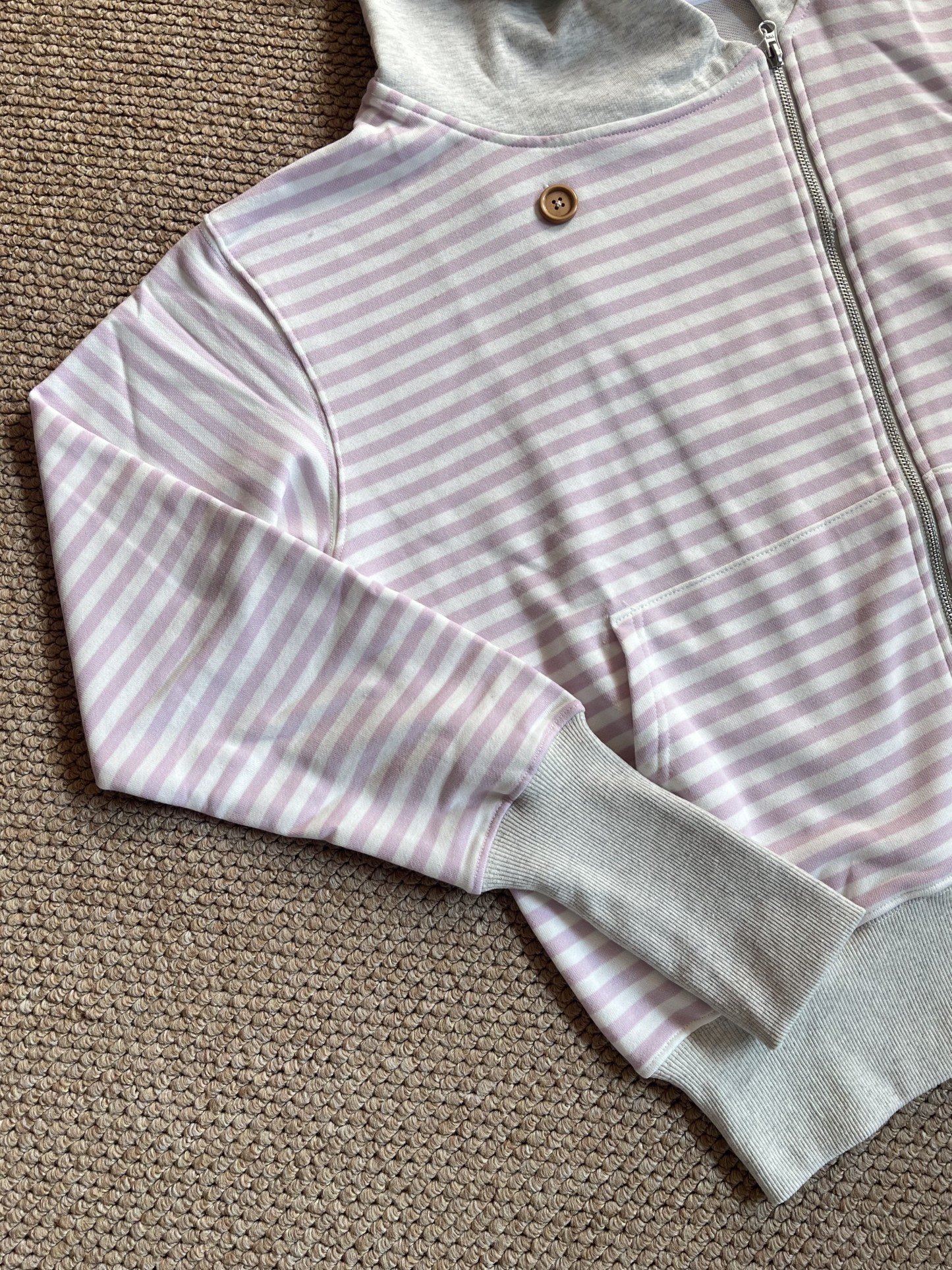 ILLIT Moka Inspired Asymmetric Zip Striped Hooded Sweatshirt Jacket