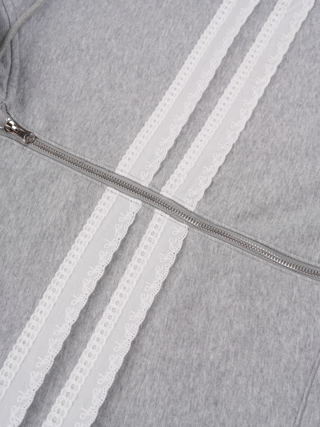 IVE Rei&I-DLE Miyeon Inspired Lace Trim Hooded Zip-Up Sweatshirt