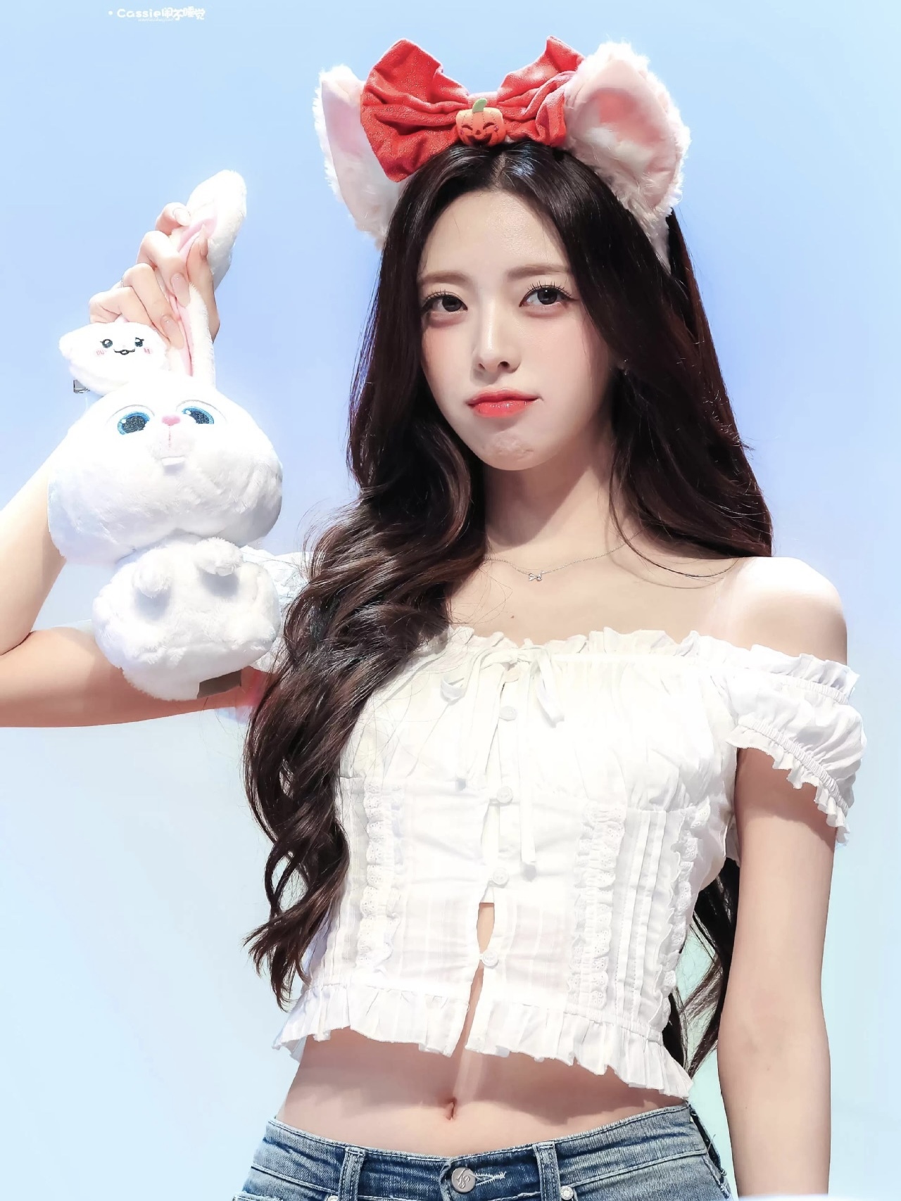 ITZY Yuna Inspired Off-Shoulder Lace Ruffled Crop Top