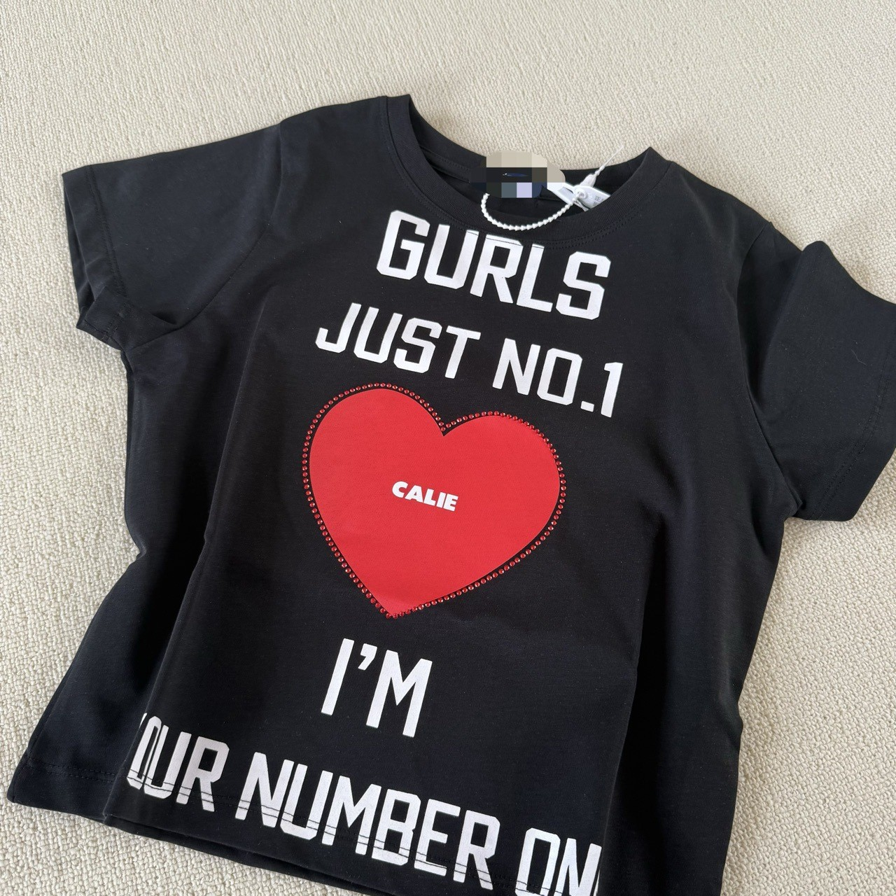 Aespa Karina Inspired GURLS JUST NO.1 Heart Print Short Sleeve Tee