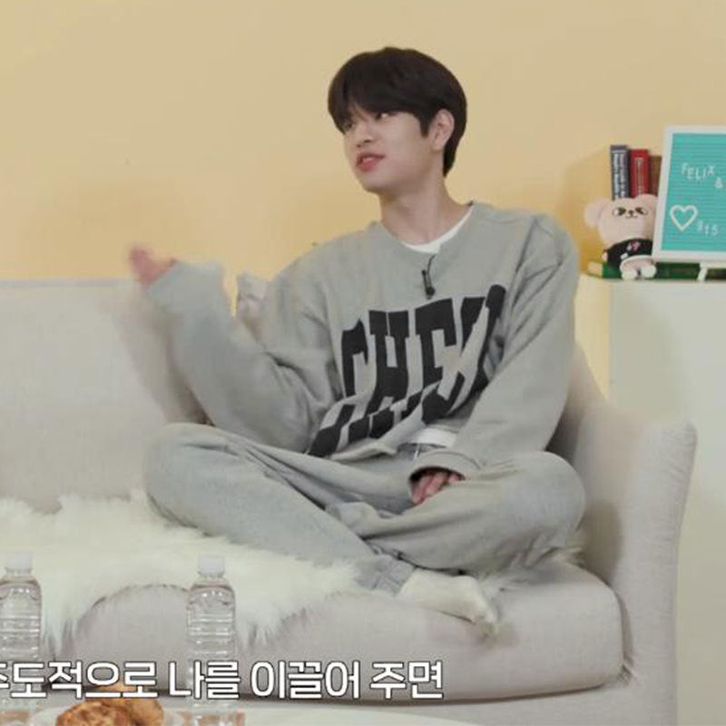 Check Gray Puppy Print Sweatshirt-Hwang Hyunjin-Straykids