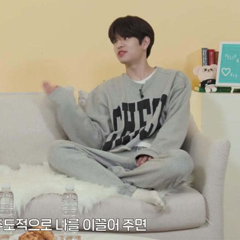 Check Gray Puppy Print Sweatshirt-Hwang Hyunjin-Straykids
