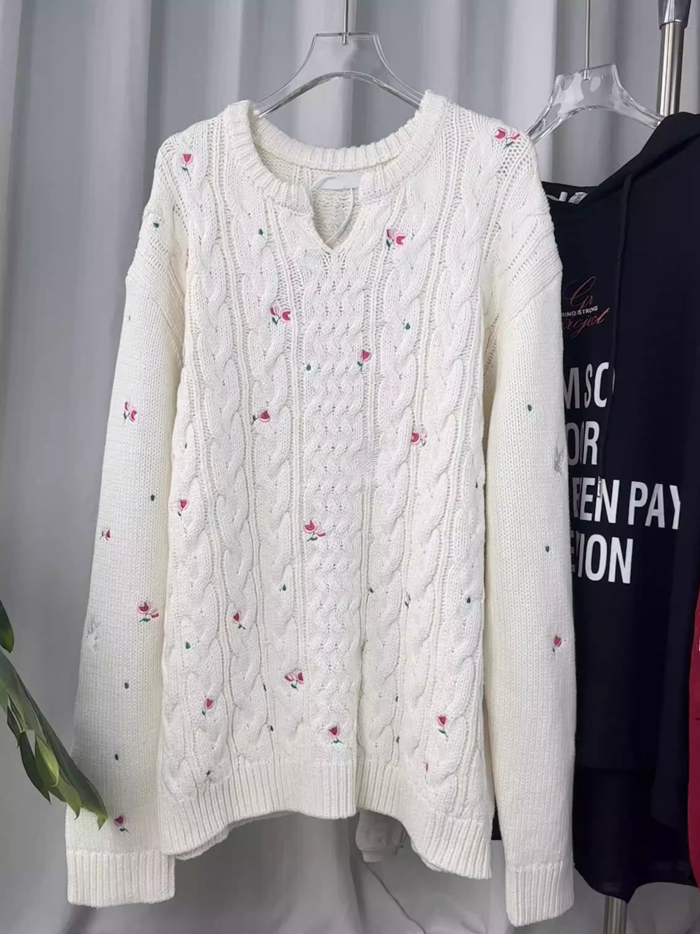 Seventeen Mingyu Inspired Floral Embroidery Cable Knit Sweater