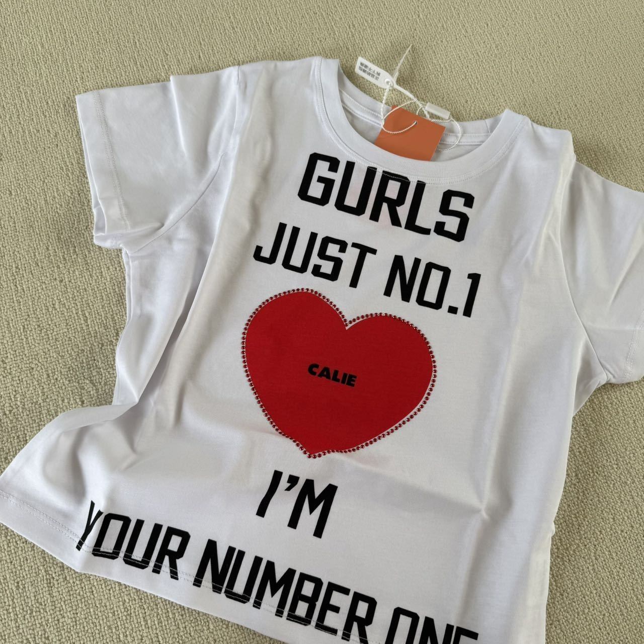 Aespa Karina Inspired GURLS JUST NO.1 Heart Print Short Sleeve Tee