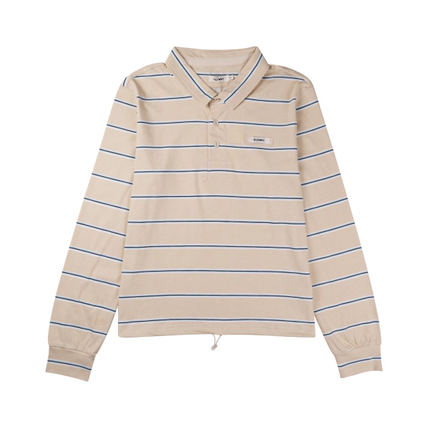 IVE Yujin&Red Velvet Joy Inspired Striped Color-Block Polo Collar Long Sleeve T-Shirt