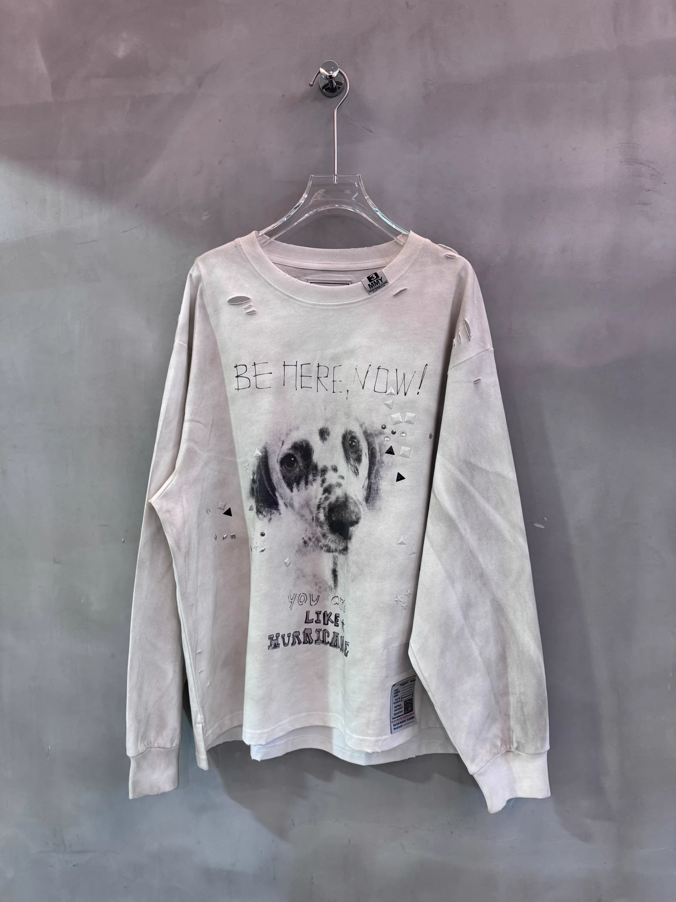 Cortis Martin Inspired Dalmatian Print Distressed Long Sleeve Tee